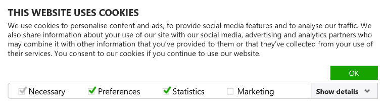 Screenshot of cookie notice